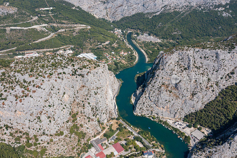 Aerial view of Omiš city in Croatia